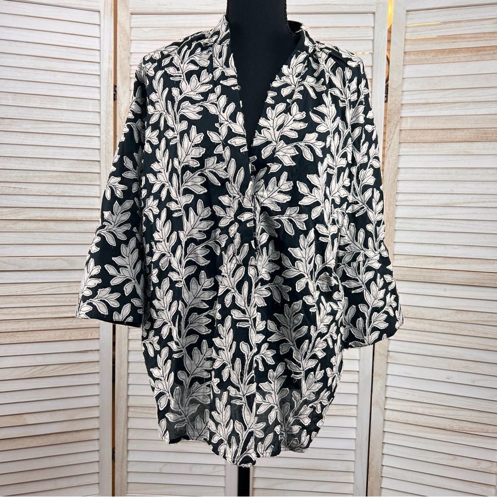 Anthropologie Botanical Applique Popover Tunic Blouse Medium